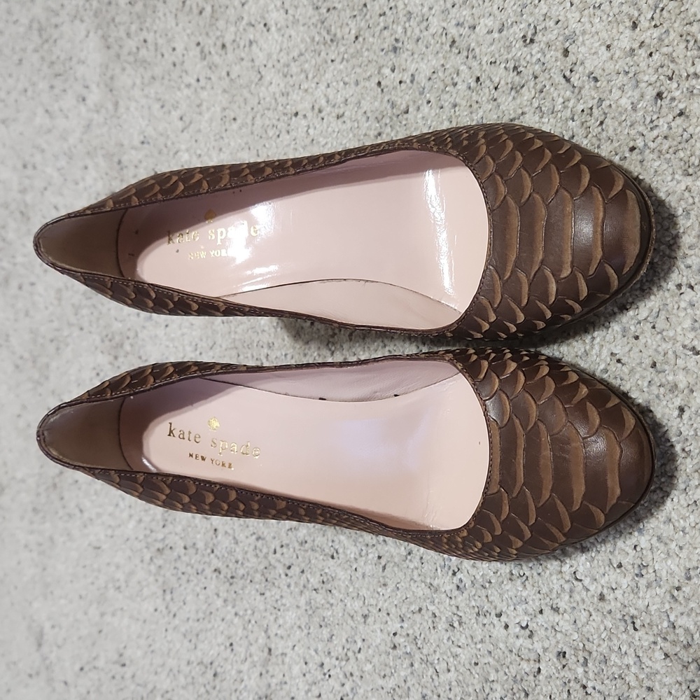 kate spade Brown Textured Snake-Embossed Leather Pumps - Picture 2 of 11